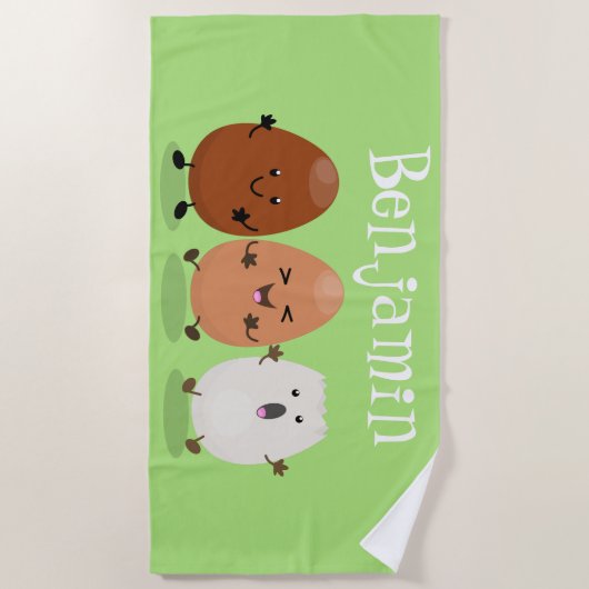 かわいいかわいい卵おもしろい漫画イラストレーション ビーチタオル (正面)