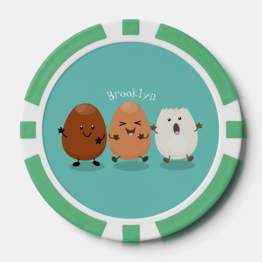かわいいかわいい卵おもしろい漫画イラストレーション ポーカーチップ (正面)