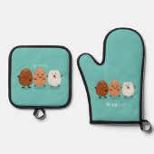 かわいいかわいい卵おもしろい漫画イラストレーション 鍋つかみ&鍋敷きセット (正面)