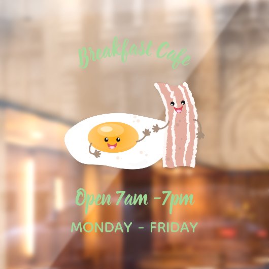 かわいいかわいい卵とベーコン漫画イラストレーション ウィンドウサイン (シート2)