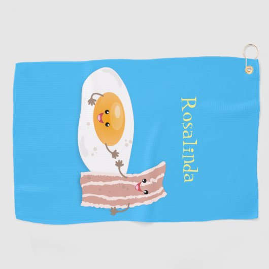 かわいいかわいい卵とベーコン漫画イラストレーション ゴルフタオル (横)