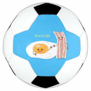 かわいいかわいい卵とベーコン漫画イラストレーション サッカーボール