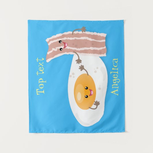かわいいかわいい卵とベーコン漫画イラストレーション タペストリー (正面)