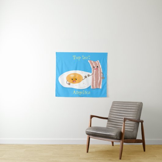 かわいいかわいい卵とベーコン漫画イラストレーション タペストリー (インサイチュ(横))