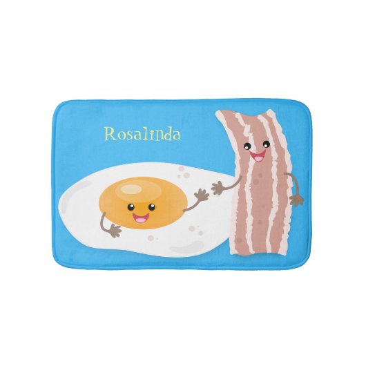 かわいいかわいい卵とベーコン漫画イラストレーション バスマット (正面)