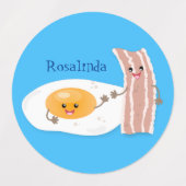 かわいいかわいい卵とベーコン漫画イラストレーション ラベル (デザイン2)