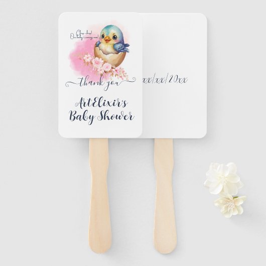 かわいいかわいい卵の鳥エレガントフローラ赤ちゃんシャワー ハンドファン (正面&裏面)