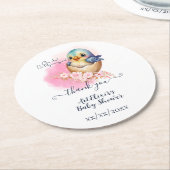 かわいいかわいい卵の鳥エレガントフローラ赤ちゃんシャワー ラウンドペーパーコースター (アングル)