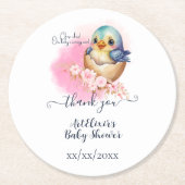 かわいいかわいい卵の鳥エレガントフローラ赤ちゃんシャワー ラウンドペーパーコースター (正面)