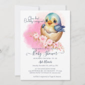 かわいいかわいい卵の鳥エレガントフローラ赤ちゃんシャワー 招待状 (正面)