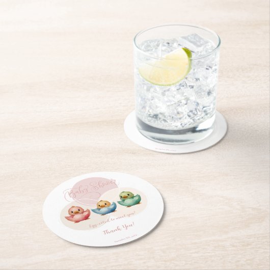 かわいいかわいい卵鳥パステルカラーベビーシャワーC ラウンドペーパーコースター (インサイチュ)