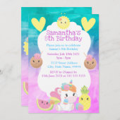 かわいいかわいい夏のユニコーン誕生パーティー 招待状 (正面/裏面)