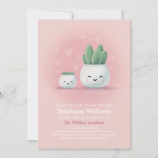 かわいいかわいい多肉女ピンク赤ちゃんシャワーInvita 招待状 (正面)