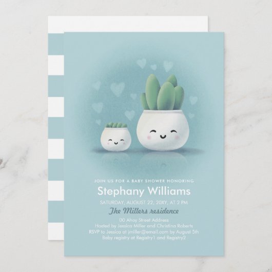 かわいいかわいい多肉男青ベビーシャワーが侵入 招待状 (正面/裏面)
