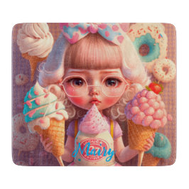 かわいいかわいい女の子とアイスクリーム カッティングボード