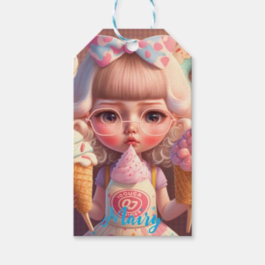 かわいいかわいい女の子とアイスクリーム ギフトタグ (正面)