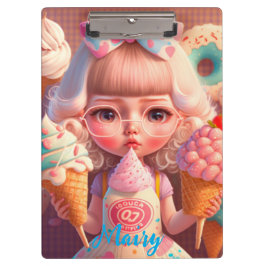 かわいいかわいい女の子とアイスクリーム クリップボード