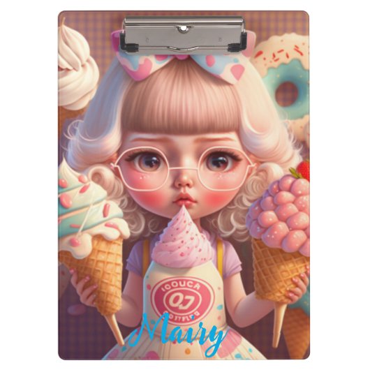かわいいかわいい女の子とアイスクリーム クリップボード (正面)