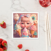 かわいいかわいい女の子とアイスクリーム スタンダードカクテルナプキン (インサイチュ)