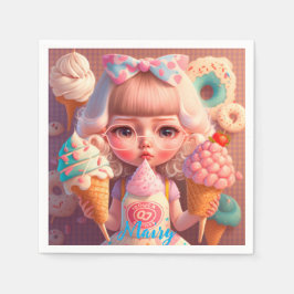 かわいいかわいい女の子とアイスクリーム スタンダードカクテルナプキン