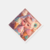 かわいいかわいい女の子とアイスクリーム スタンダードカクテルナプキン (角)