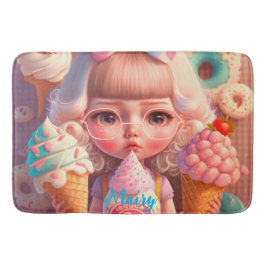 かわいいかわいい女の子とアイスクリーム バスマット