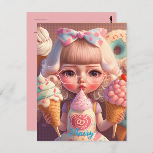 かわいいかわいい女の子とアイスクリーム ポストカード (正面/裏面)
