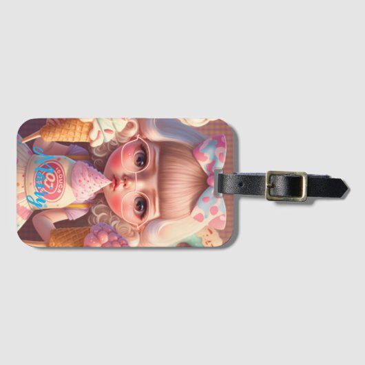 かわいいかわいい女の子とアイスクリーム ラゲッジタグ (正面横)