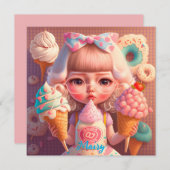 かわいいかわいい女の子とアイスクリーム 招待状 (正面/裏面)