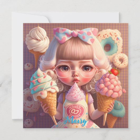 かわいいかわいい女の子とアイスクリーム 招待状 (正面)