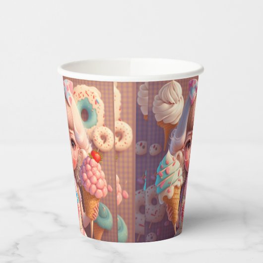 かわいいかわいい女の子とアイスクリーム 紙コップ (左)