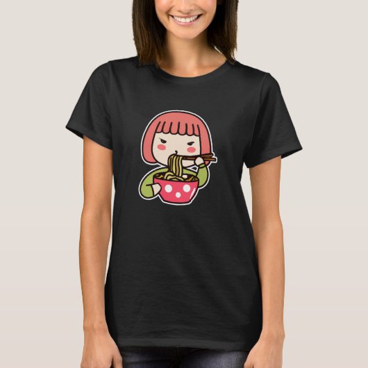 かわいいかわいい女食べ物の子ラーメン Tシャツ (正面)