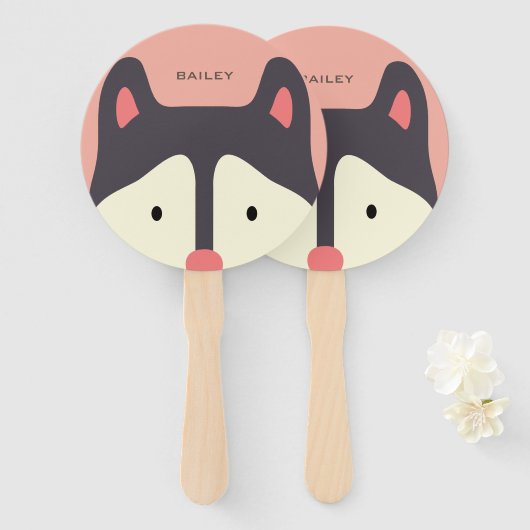 かわいいかわいい子犬。ハスキー。 ハンドファン (正面&裏面)