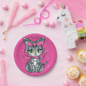 かわいいかわいい子猫とグリッターピンク背景 ペーパープレート (パーティー)