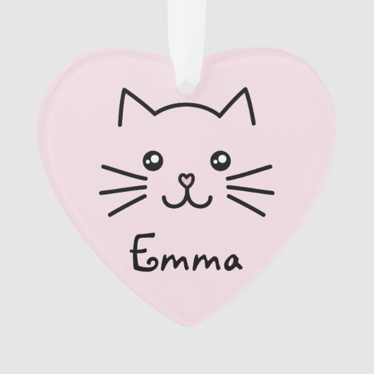 かわいいかわいい子猫顔ピンクのハート鼻 オーナメント (正面)