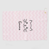 かわいいかわいい子猫顔ピンクのハート鼻 ゴルフタオル (横)