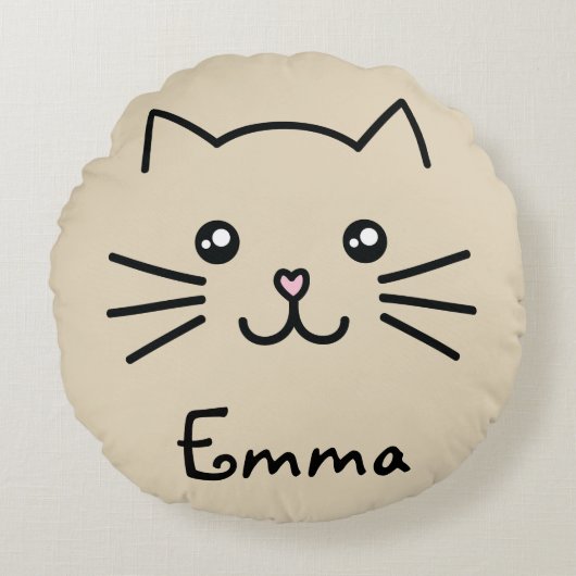 かわいいかわいい子猫顔ピンクのハート鼻 ラウンドクッション (正面)