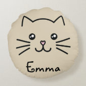 かわいいかわいい子猫顔ピンクのハート鼻 ラウンドクッション (裏面)