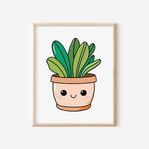 かわいいかわいい手描き鉢植えアート ポスター
