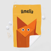 かわいいかわいい折り紙キツネ幾何学的イエローキッズ名 ゴルフタオル (インサイチュ)