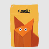 かわいいかわいい折り紙キツネ幾何学的イエローキッズ名 ゴルフタオル (正面)