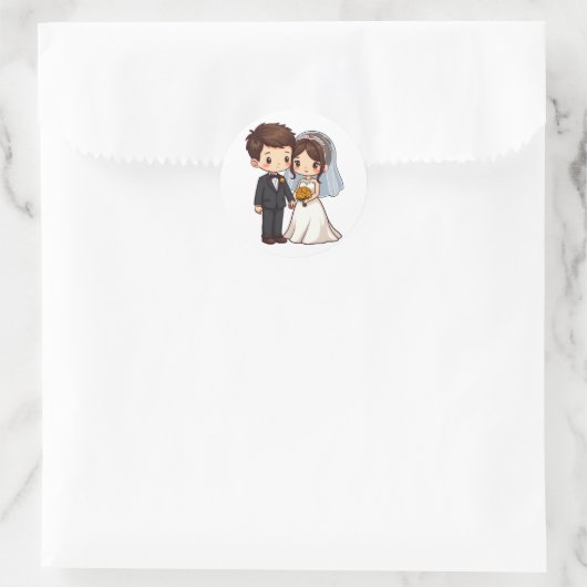 かわいいかわいい新郎新婦結婚のブライダルプレゼント ラウンドシール (バッグ)