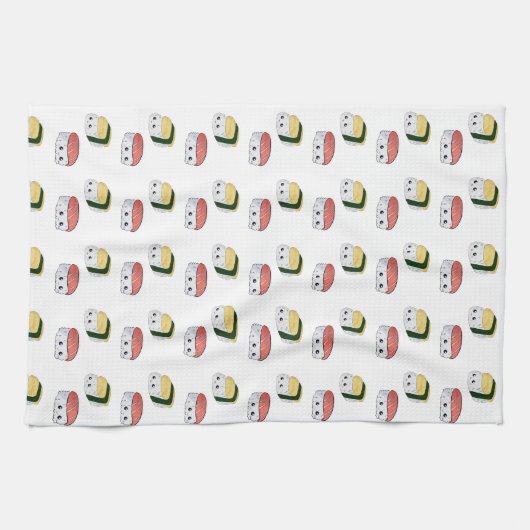 かわいいかわいい日本のすしフードアートキャラクター真木 キッチンタオル (横)