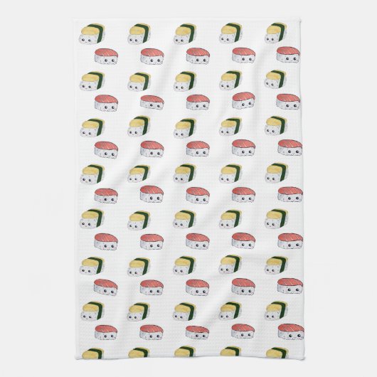 かわいいかわいい日本のすしフードアートキャラクター真木 キッチンタオル (縦)
