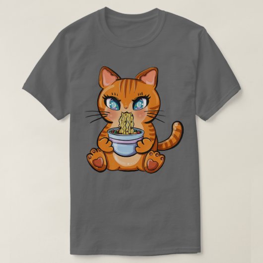 かわいいかわいい日本のアニメ猫ラーメン贈り物 Tシャツ (デザイン正面)