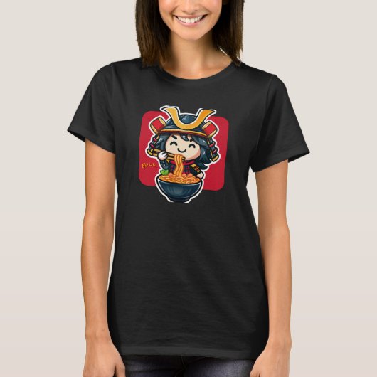 かわいいかわいい日本食べ侍ラーメンや麺 Tシャツ (正面)