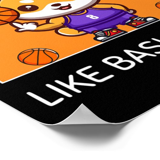 かわいいかわいい柴犬私は本当にバスケットボールが好き ポスター (角)