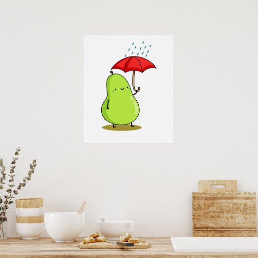 かわいいかわいい梨と傘 ポスター (キッチン)