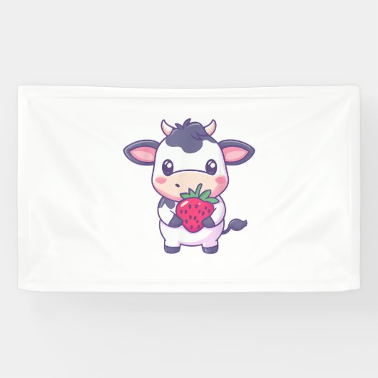 かわいいかわいい牛とイチゴ愛らしい牛 横断幕 (横)