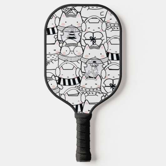かわいいかわいい猫たち – 白黒ピンク ピックルボールラケット (正面)